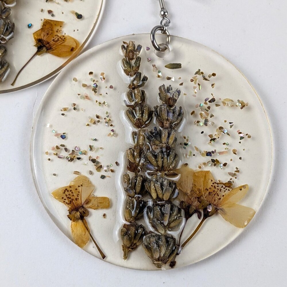 Vintage Resin Pressed Flower Large Earrings